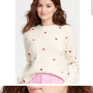 A New Day ~ Crewneck Pullover Valentine's Day Sweater - Cream/Red Hearts- XS